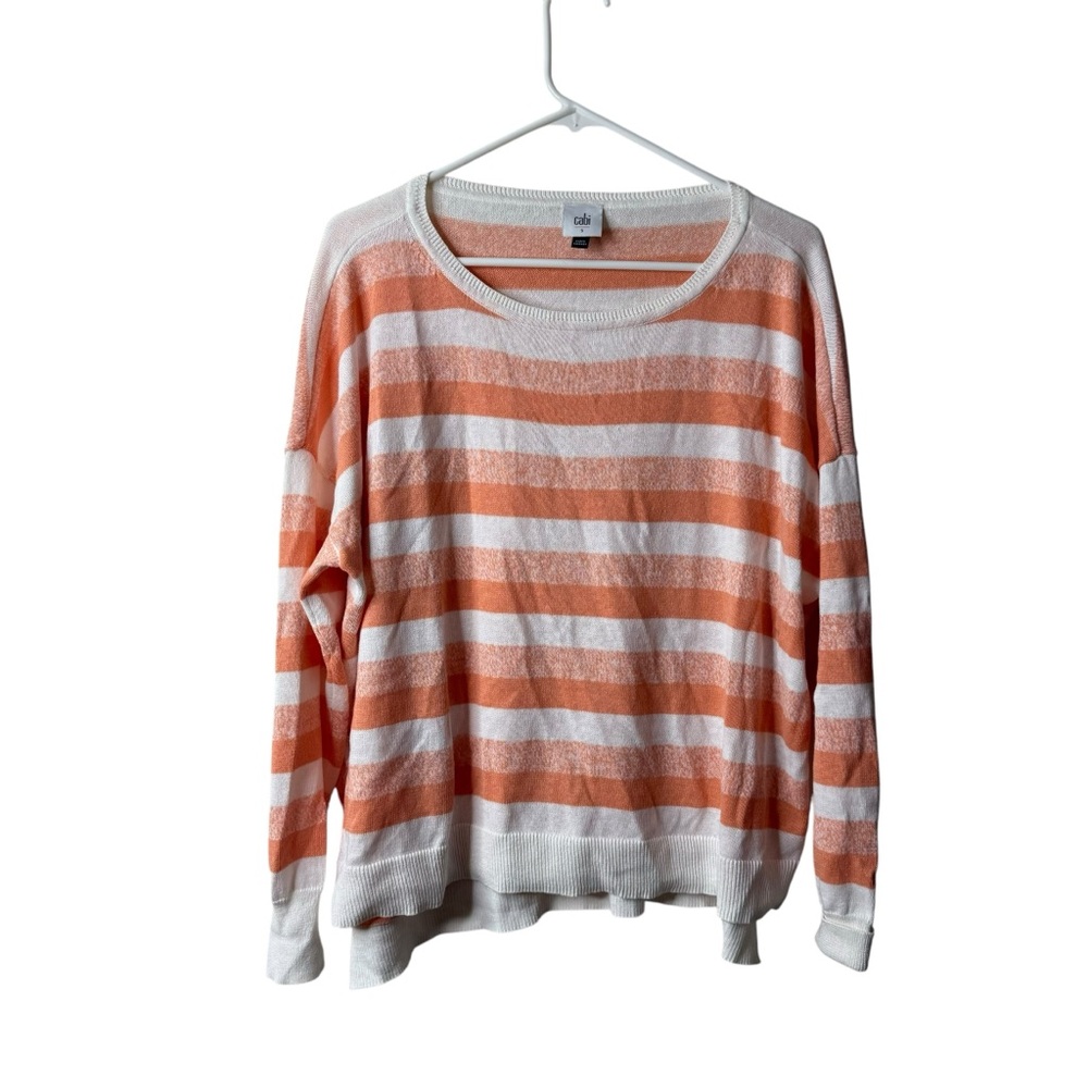 Cabi 6179 Orange Striped Linen Blend Pullover Sweater